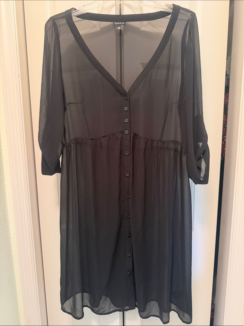 torrid Black Sheer Button-Front V-Neck Dress